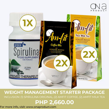 Weight Management Starter Package including Gfoxx Spirulina Original, Amfit Coffee, Amfit Milk Tea.